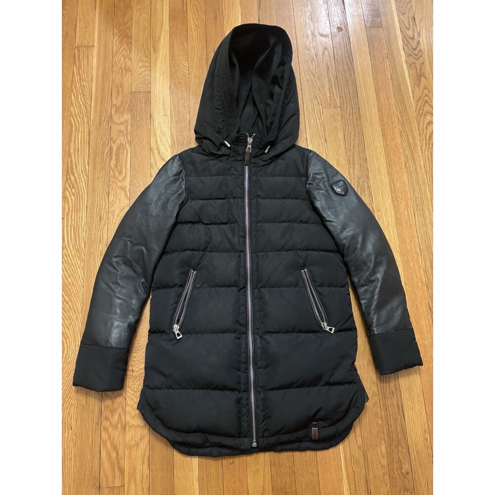 Women’s RUDSAK Black Faux Leather Cairo Down Coat Zip Up Winter Puffer Size M